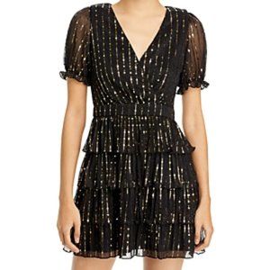 Embellished Puff Sleeve Mini Dress AQUA